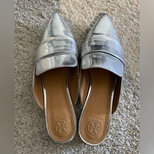 Tory Burch Metallic Silver Mules